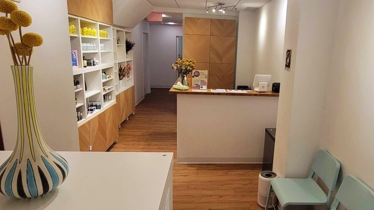 Interior of professional office with wooden flooring and plants