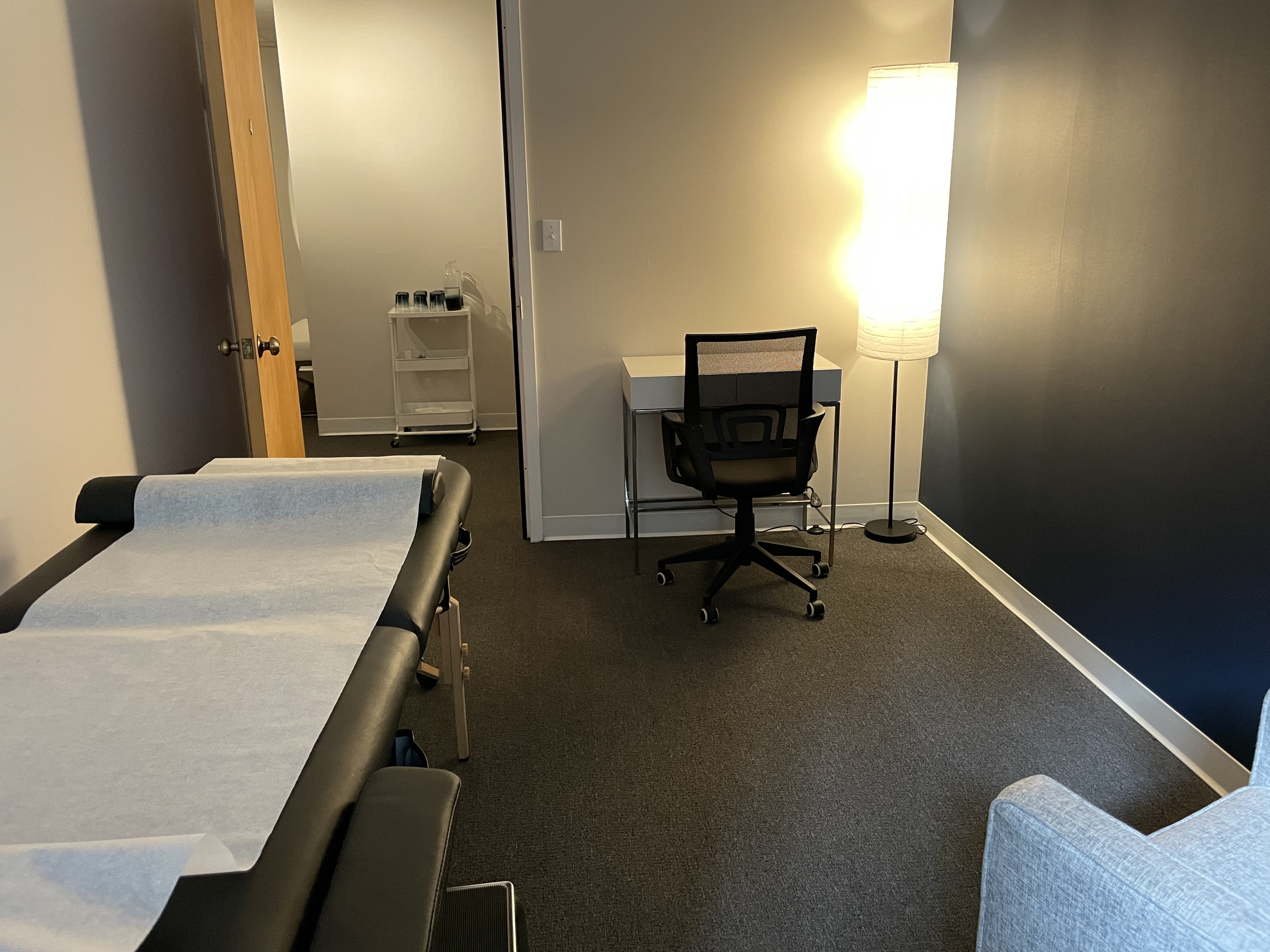 Reception area with seating and natural light
