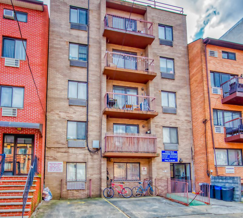 High-rise building with urban landscape and bicycles