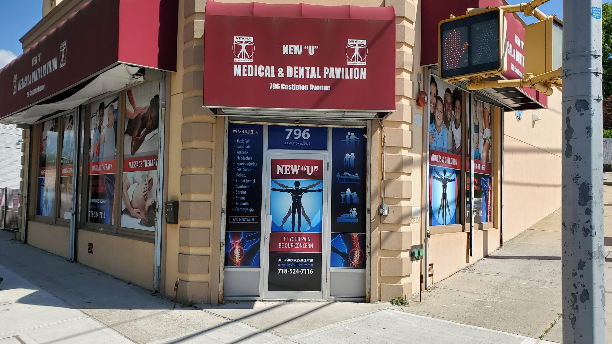 Urban office building with computer hardware displays in shop