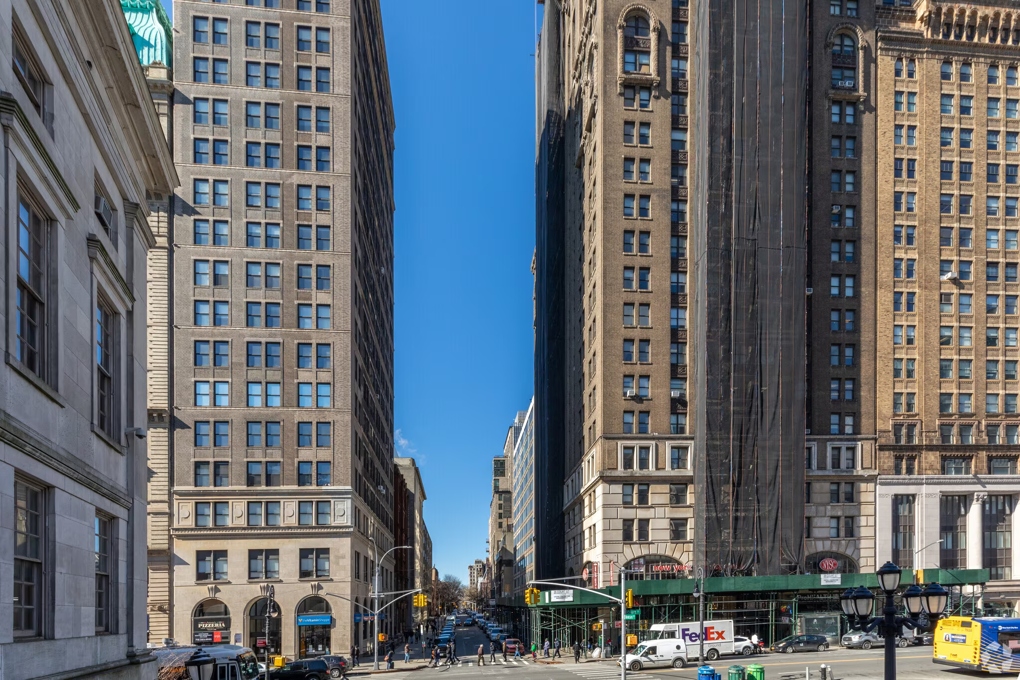 Urban office building located on a busy street