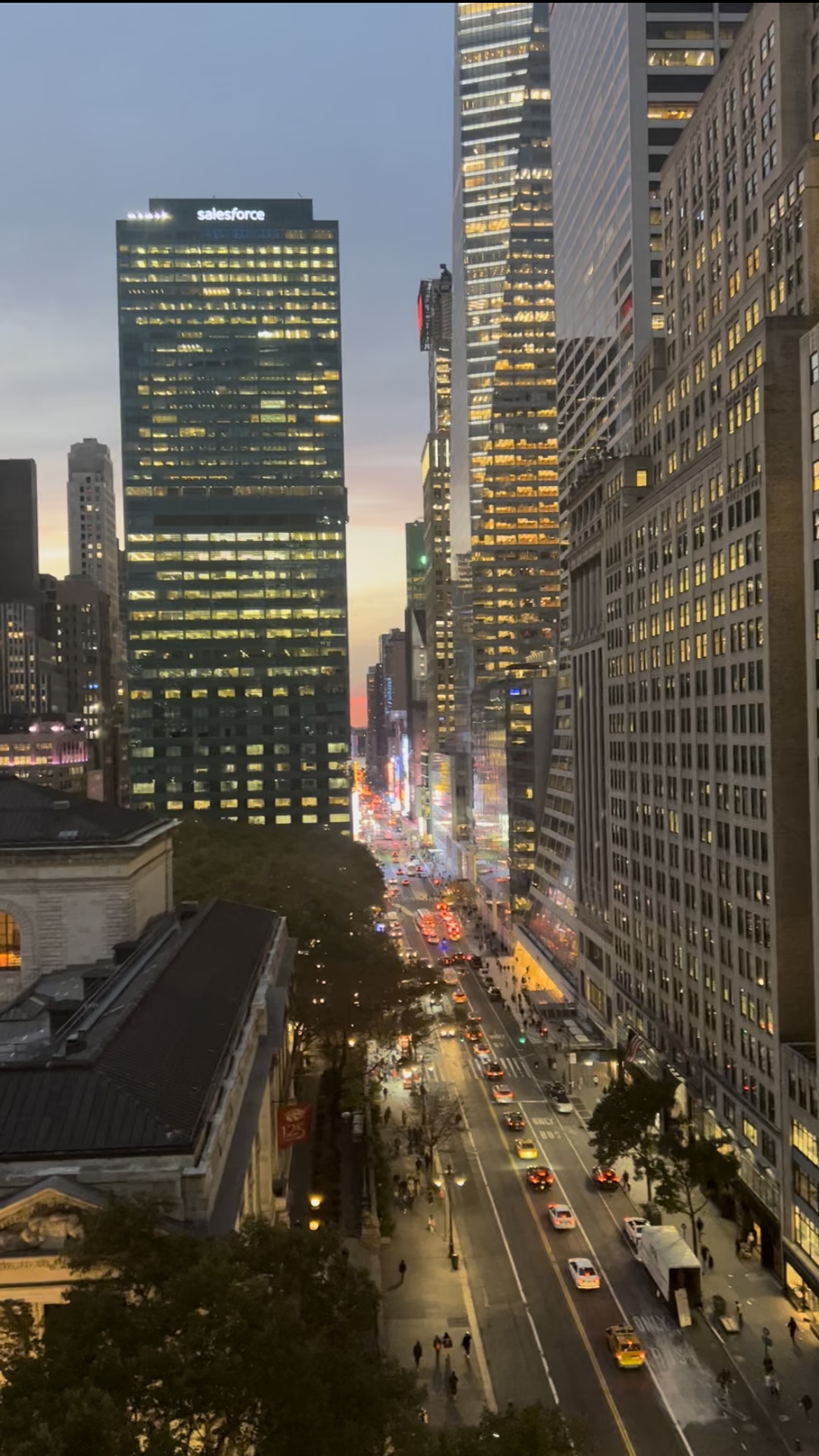 Tall office tower in downtown cityscape