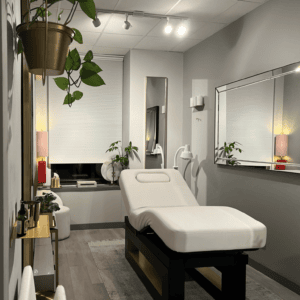 Clinic office space with comfortable seating and plant decorations