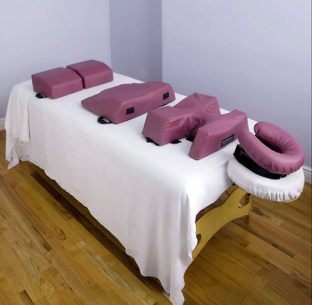 Office space featuring spa accessories and home decor items