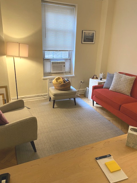 Living room area with couch and coffee table