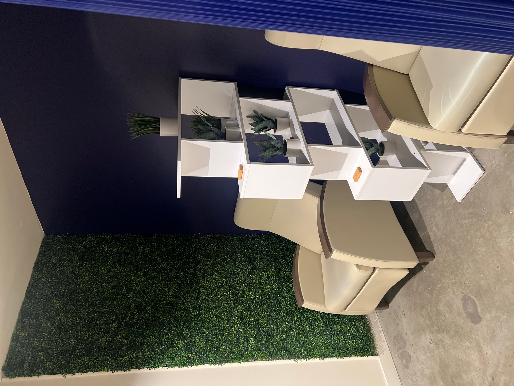 Office with furniture, bookcase, plant, and chairs