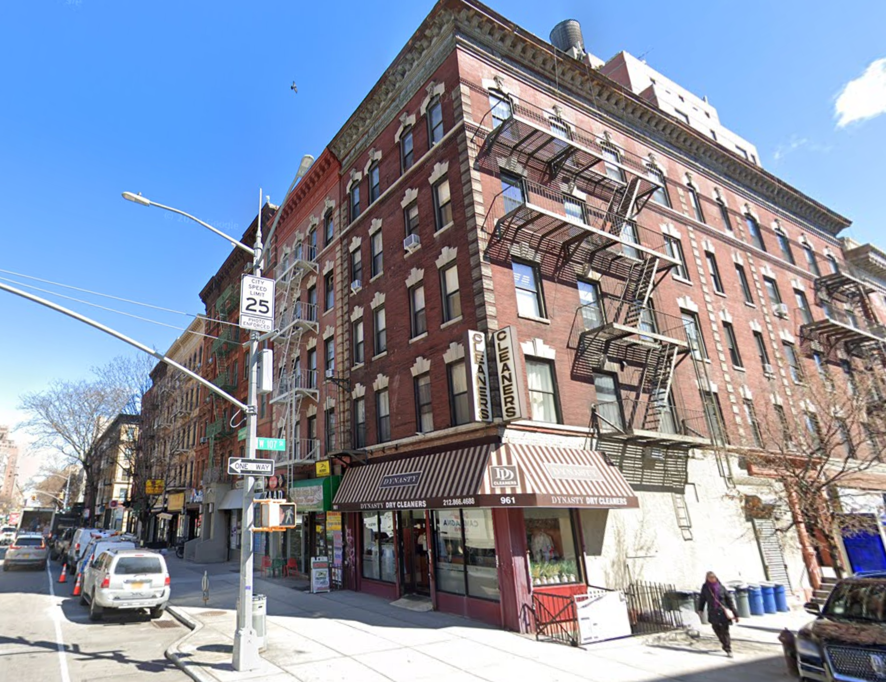 High-rise building in urban neighborhood near street